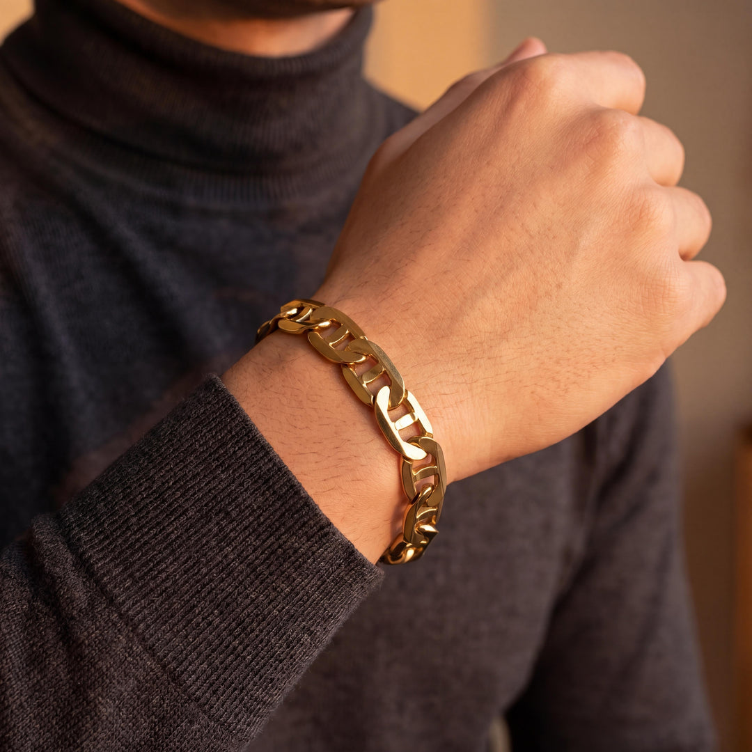14k Yellow Gold 36.3g Solid Men's 11mm Mariner Link Bracelet Italy 8.25"