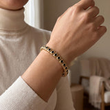 14k Yellow Gold and Onyx 22g Solid Diamond Cut Fancy Link Bracelet 7.5"