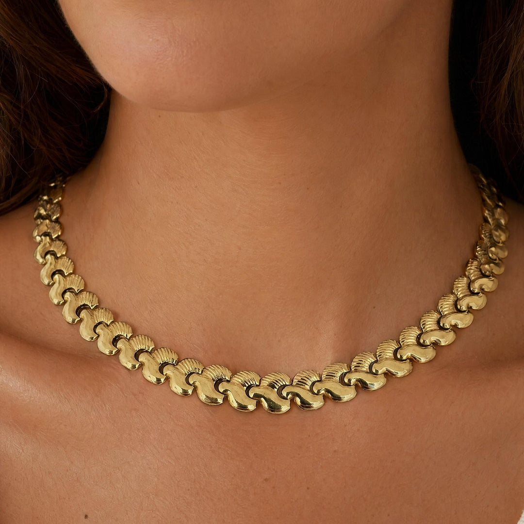 18k Yellow Gold 21.3g Vintage Ladies 9mm Fancy Link Necklace Italy 18"
