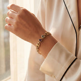 14k Yellow Gold 12.4g Heart Gemstone and Panther Link Bracelet Italy 6.5"
