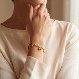 24k Pure Yellow Gold 7.6g Rolo Link Bracelet with Heart Charms 7"