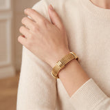 18k Yellow Gold 37.3g Solid Heavy Vintage Ribbed Cuff Bracelet Italy 6.75"