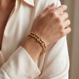 18k Yellow Gold 15.4g Vintage 12mm Two Row Fancy Link Bracelet Italy 7.25"