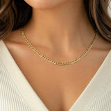 14k Yellow Gold 19.3g Semi Solid 5.5mm Figaro Link Chain Necklace Italy 18.5"