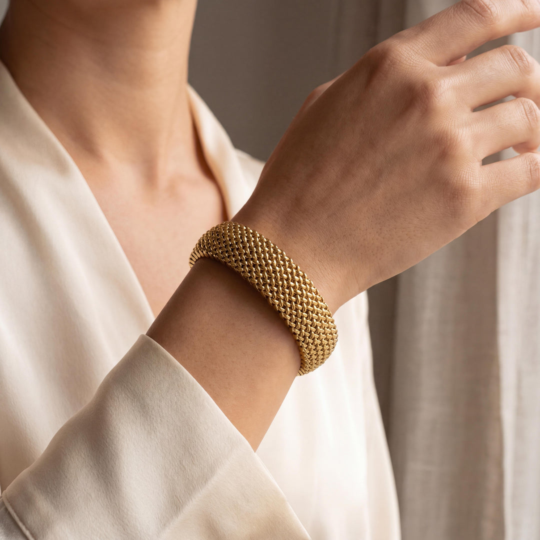 14k Yellow Gold 42.2g UnoAErre Thick Wide 20mm Mesh Link Bracelet Italy 7.5"