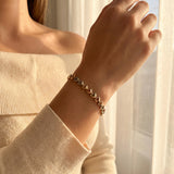 14k Yellow White and Rose Gold 6g Diamond Cut Link Bracelet 7.25"