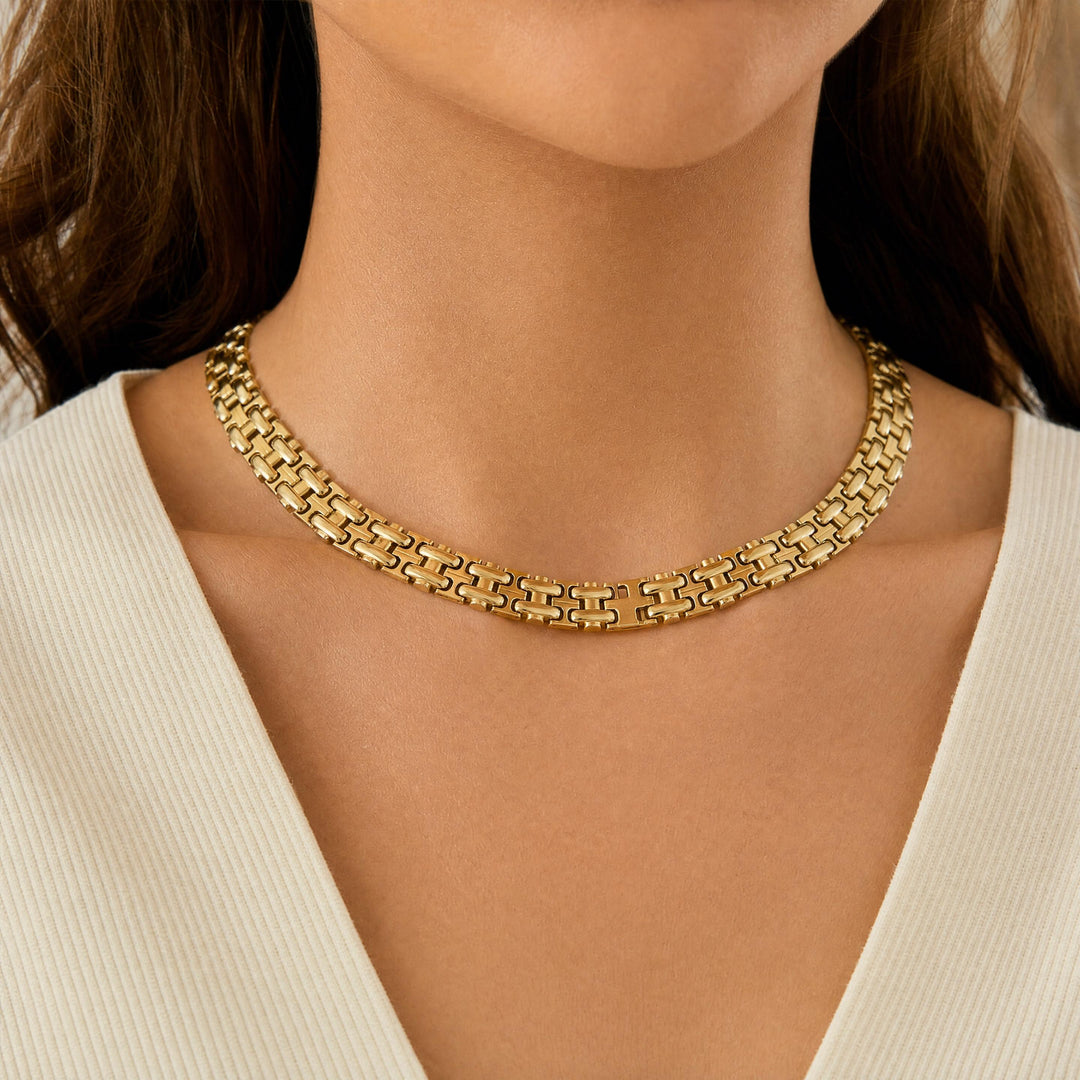 14k Yellow Gold 47.7g Ladies Heavy 11mm Fancy Link Collar Necklace 15"