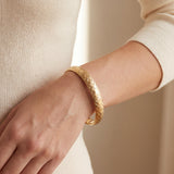 14k Yellow Gold 12.2g Satin Finish 10mm Diamond Cut Bangle Bracelet 7"