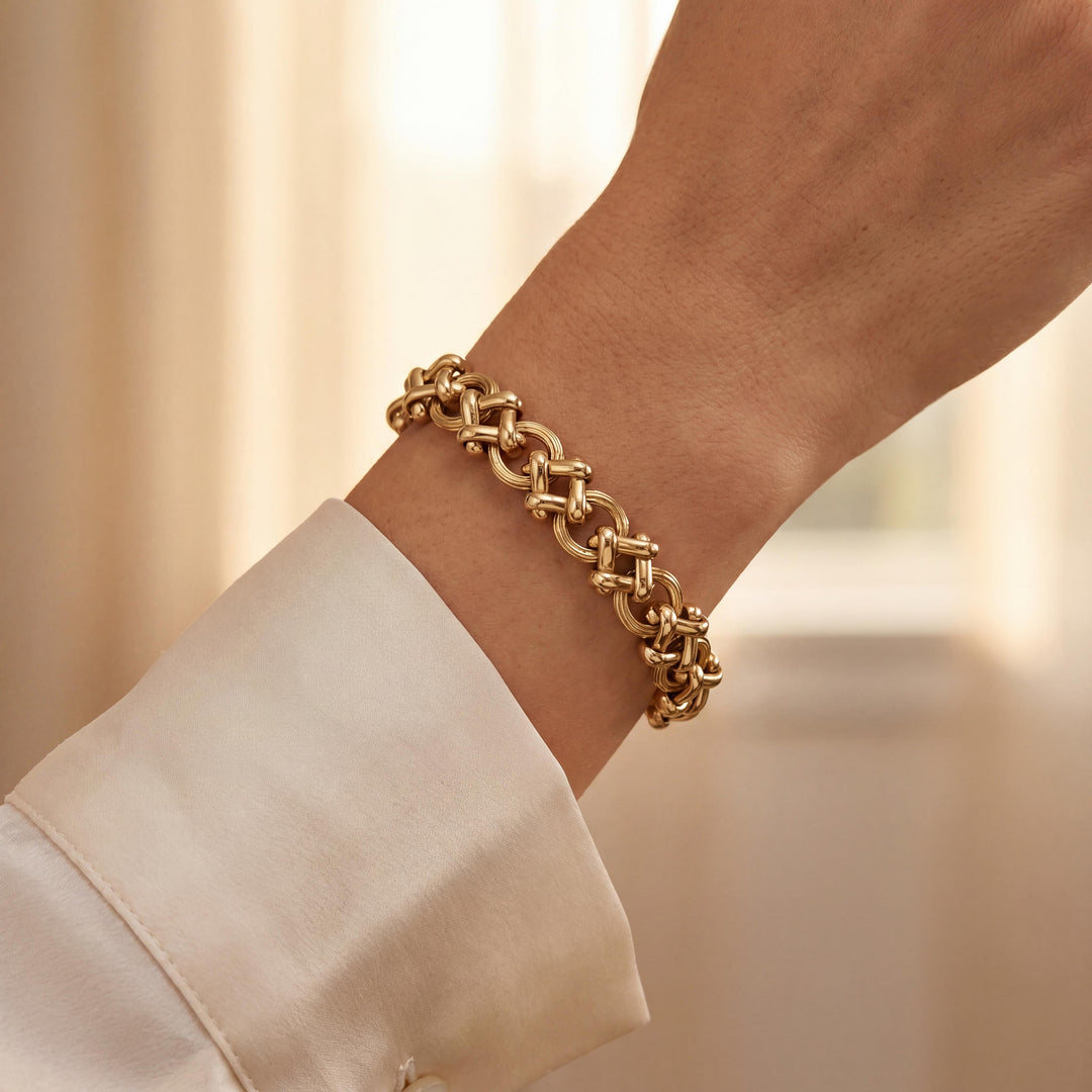 14k Yellow Gold 18g Ladies Polished 11mm Fancy  Link Bracelet Italy 7.25"