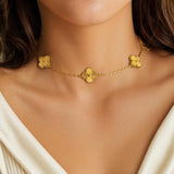 21k Yellow Gold 21.2g Solid Cable Link Clover Motif Choker Necklace 13.5"