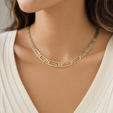 14k Yellow Gold 13.8g Vintage Graduated Greek Key Panel Link Necklace 17"