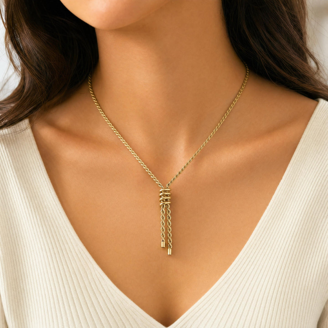 14k Yellow Gold 7g Hollow 2.5mm Lariat Tassel Rope Chain Necklace 20"