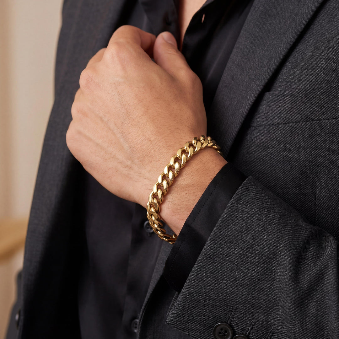 14k Yellow Gold 22.4g Semi Solid 9.5mm Men's Cuban Link Bracelet Italy 8.5"