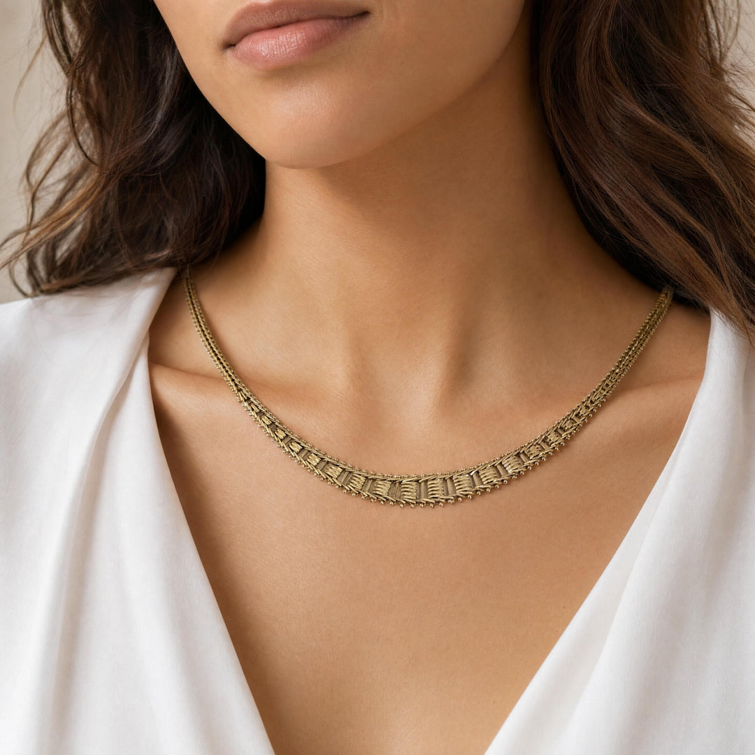 14k Yellow Gold 12g Imperial Gold Graduated Beaded Mirror Bar Link Necklace 17"