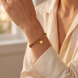 24k Pure Yellow Gold 16.2g Solid Curb Link Bracelet with Heart Charm 6.75"