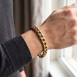 14k Yellow Gold 46g Solid Heavy Men's 10mm Curb Link Bracelet Italy 8.5"