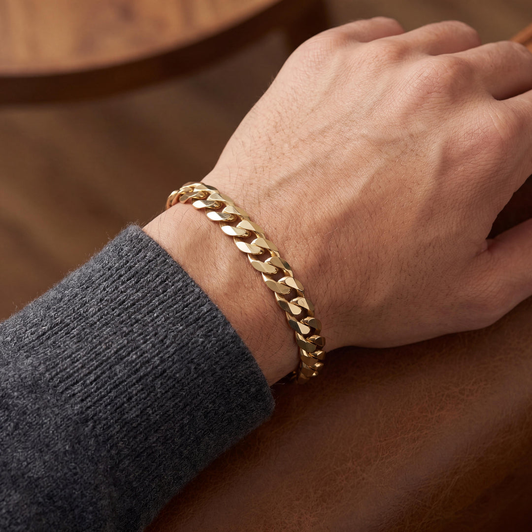 14k Yellow Gold 17.7g Solid Men's 8mm Curb Link Bracelet Italy 8"