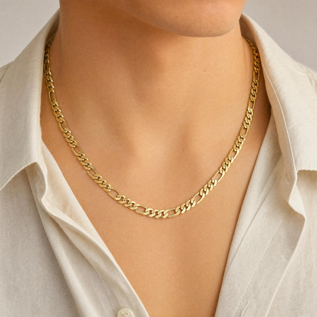14k Yellow Gold 34.7g Solid Heavy 6.5mm Figaro Link Chain Necklace Italy 21"