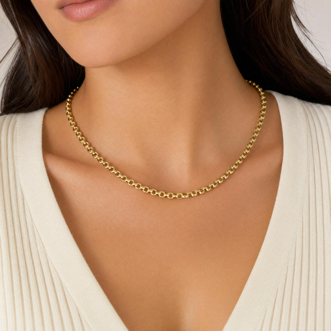 14k Yellow Gold 22g Solid Heavy Ladies 4.5mm Rolo Link Chain Necklace Italy 16"