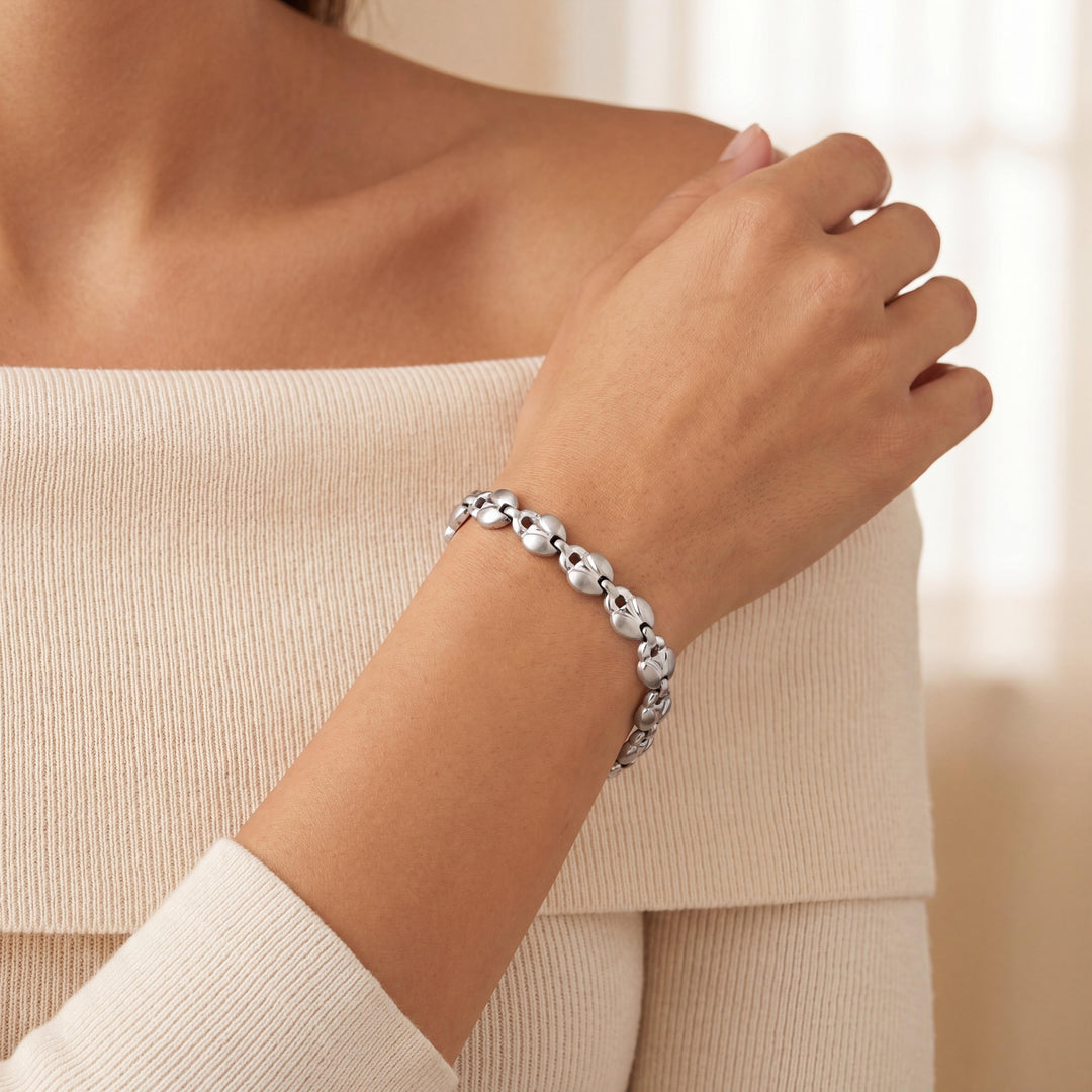 14k White Gold 13.3g Ladies 9mm Fancy Link Bracelet Italy 7.5"