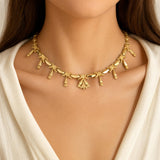 18k Yellow Gold 22g Vintage Ladies Fringe Drop Dangle Necklace Italy 16"