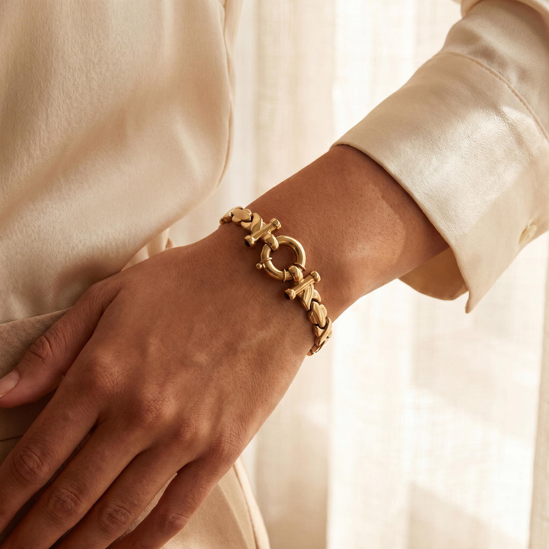 14k Yellow Gold 11g Ladies XO Link Bolt Clasp Bracelet 7"