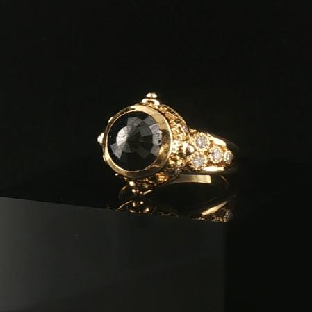 18k Yellow Gold 1.85ct Black Diamond Solid Vintage Fancy Ring Size 7.5