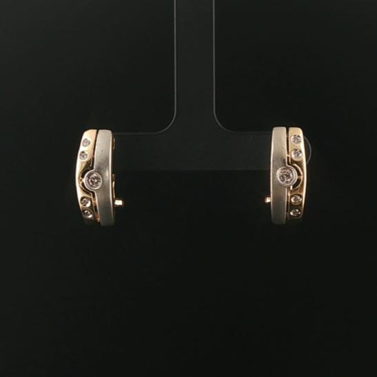 14k Yellow and White Gold 0.18cttw Flush Set Diamond Huggie Earrings