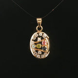 14k Yellow Gold 0.25cttw Diamond and Gemstone Oval Pendant 1"