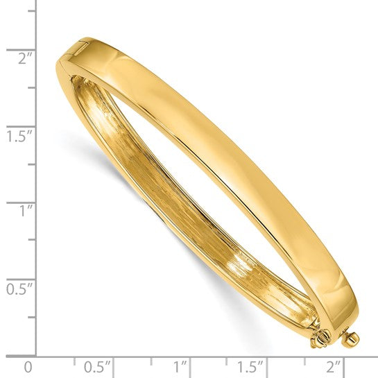 Brand New 14k Yellow Gold 6.3mm Polished Solid Hinged Bangle Bracelet 6.75"