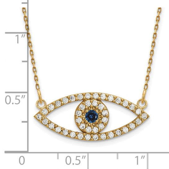 Brand New 14k Yellow Gold Diamond and Sapphire Evil Eye Pendant Necklace 18"