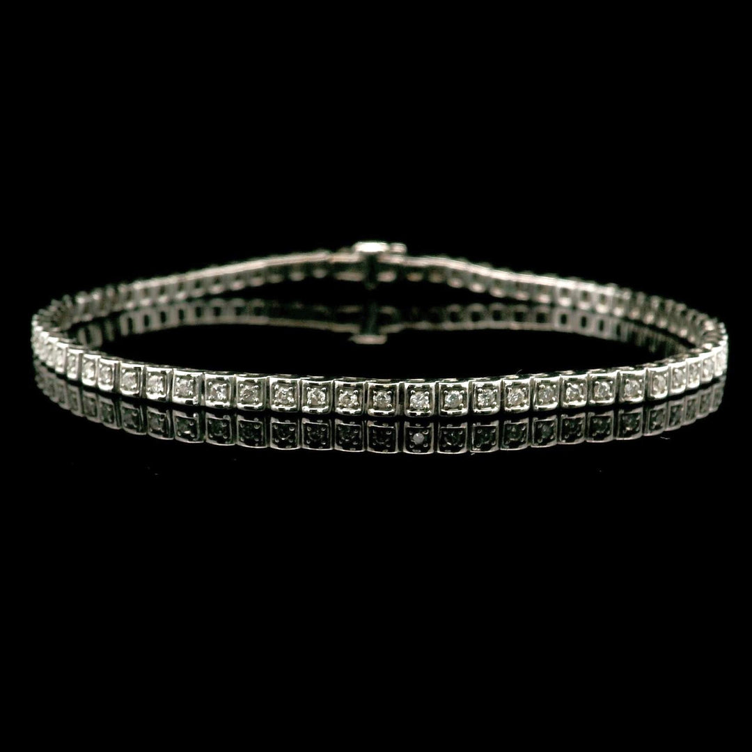 18k White Gold and Diamond 10.4g Vintage Link Bracelet 7.25"