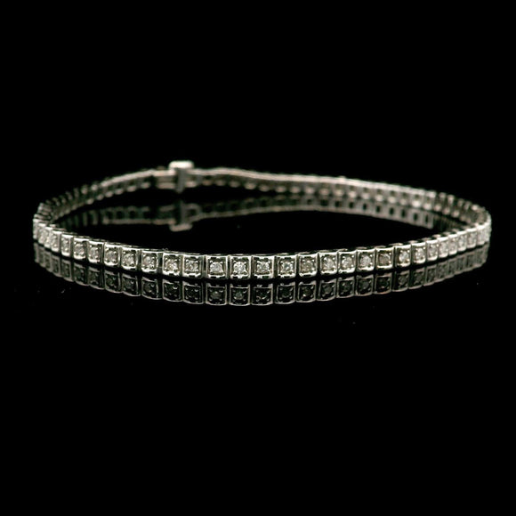 18k White Gold and Diamond 10.4g Vintage Link Bracelet 7.25