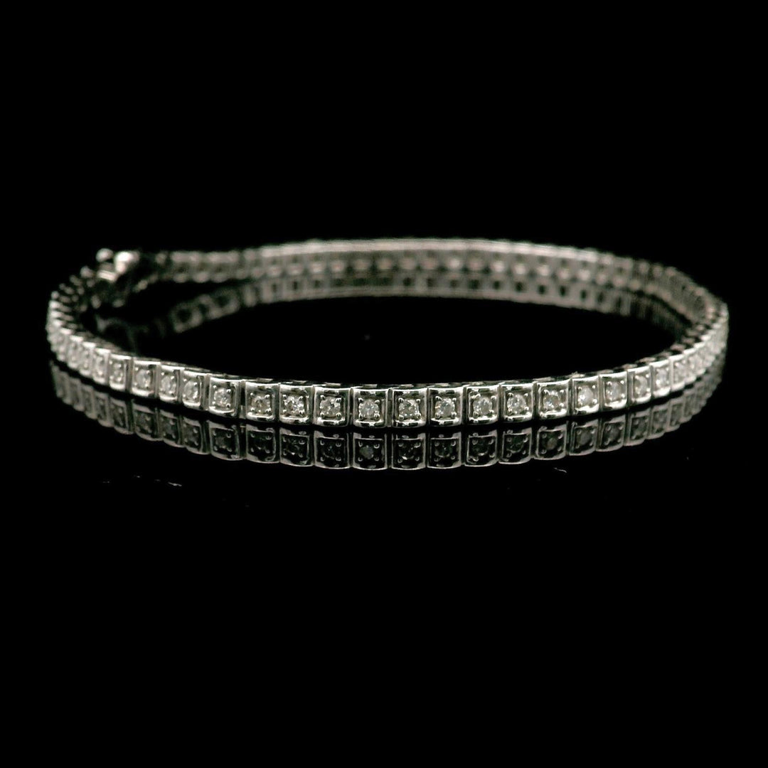 18k White Gold and Diamond 10.4g Vintage Link Bracelet 7.25"