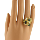 18k Yellow Gold Diamond & Green Tourmaline Fancy Textured Ring Size 7