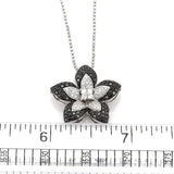 14k White Gold Black & White Diamond Flower Pendant Necklace 15.5"