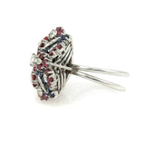 18k White Gold Diamonds Sapphire & Ruby Floral Cluster Ring Size 7