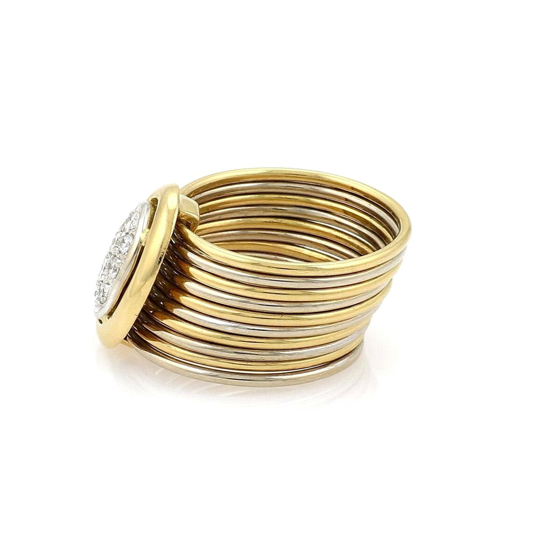 Damiani 18k Two Tone Gold and Diamond Ten Stack Wire Band Ring Size 6