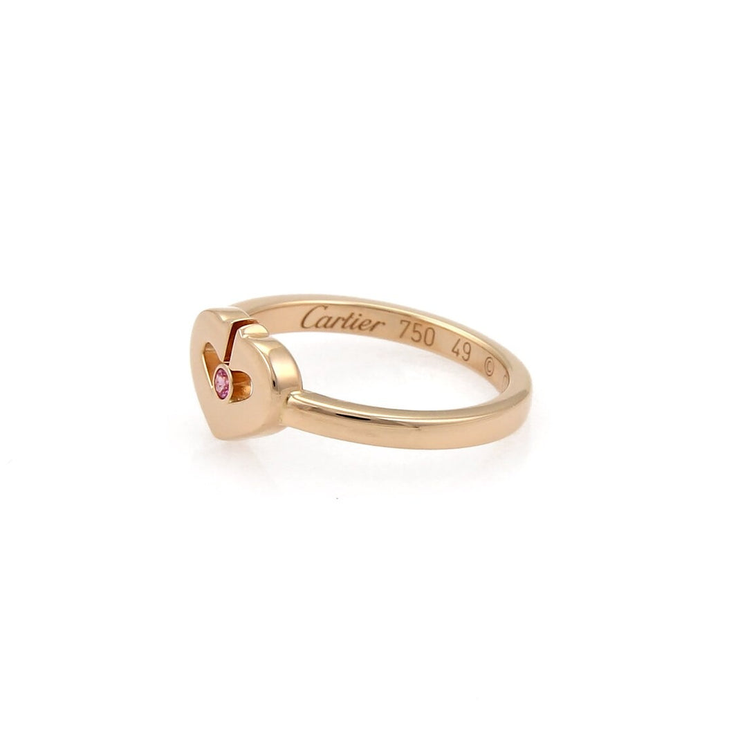 Cartier C Hearts Collection Pink Sapphire 18k Rose Gold Ring Size 4.5
