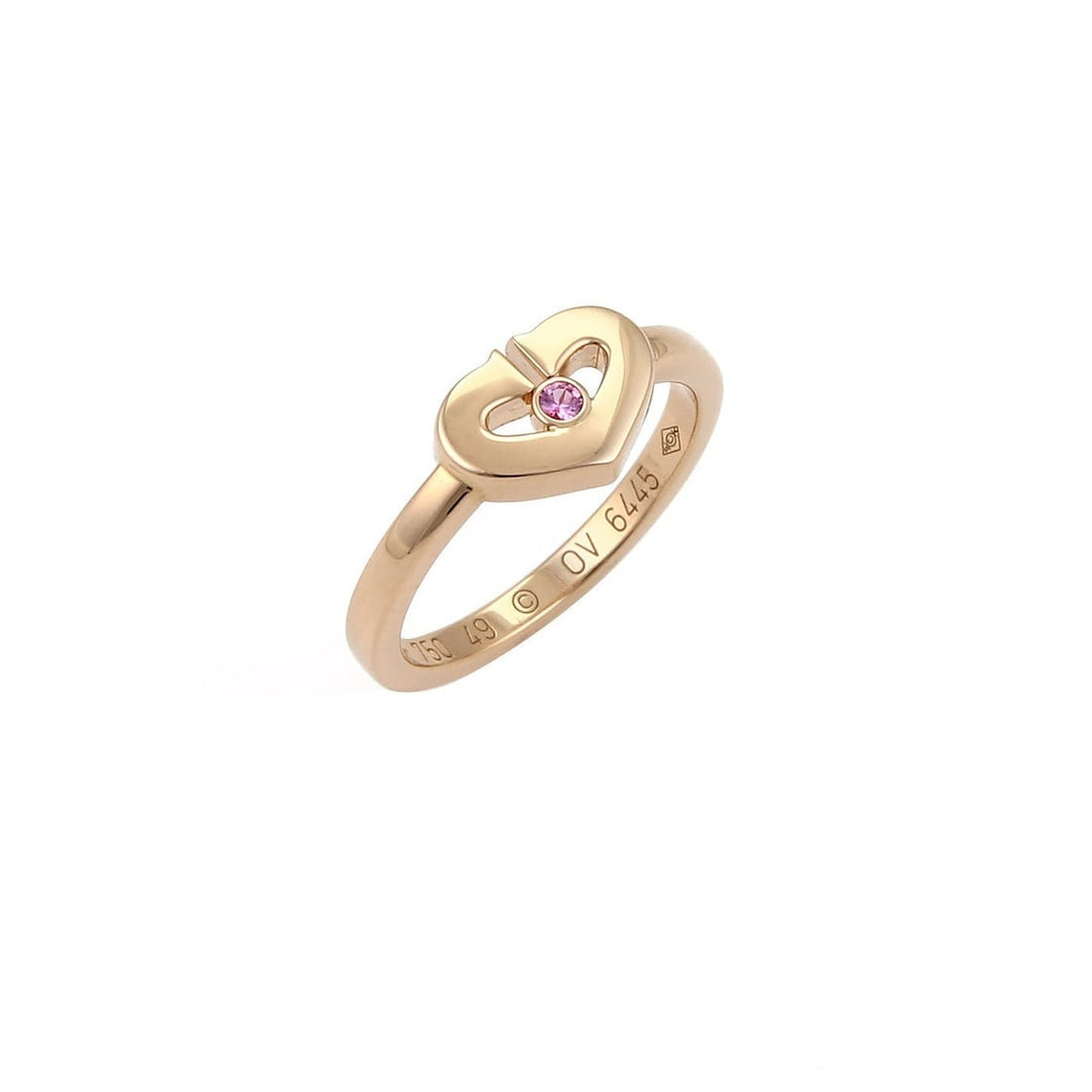 Cartier C Hearts Collection Pink Sapphire 18k Rose Gold Ring Size 4.5