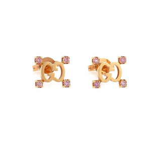 Gucci Logo 18k Rose Gold and Pink Sapphire Stud Earrings Italy