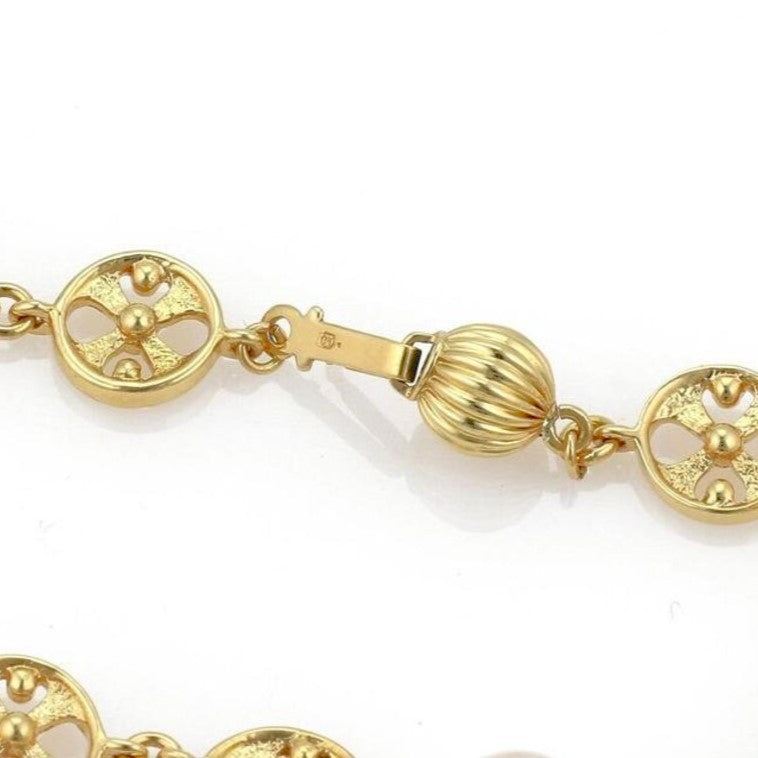 Mikimoto Akoya Pearls and 18k Yellow Gold Round Wheel Link Bracelet 8"