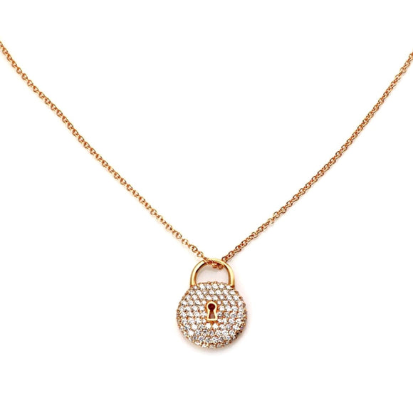 Tiffany & Co. Diamond 18k Rose Gold Classic Round Padlock Pendant Necklace 16