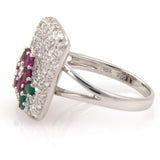 18k White Gold Diamond Emerald and Sapphire Floral Ring Size 6.5