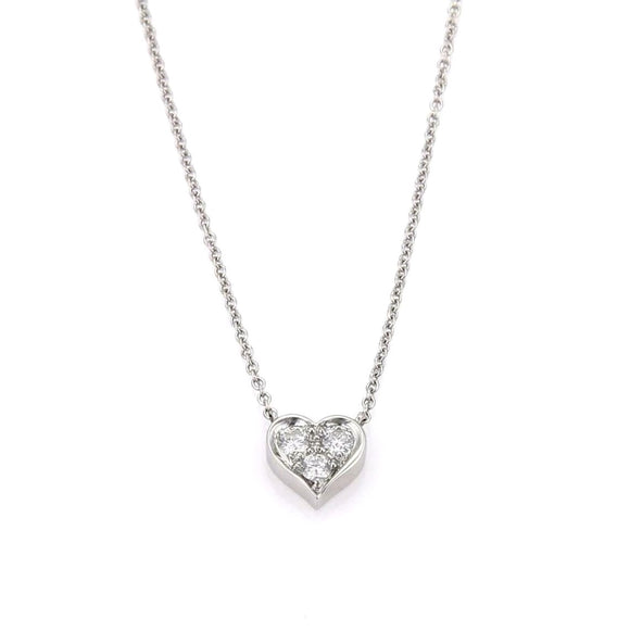 Tiffany & Co. Three Diamond Platinum Heart Pendant Necklace 16