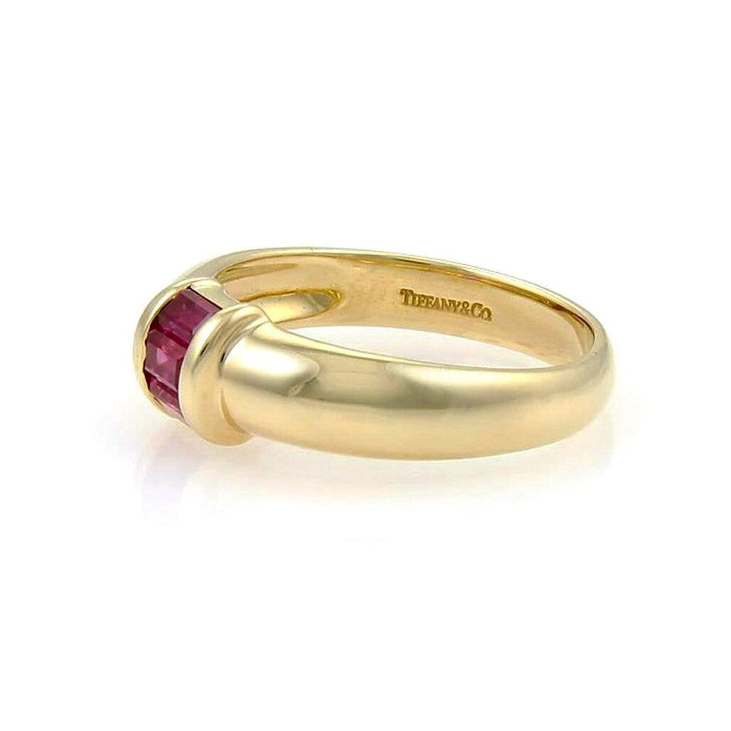 Tiffany & Co. 18k Yellow Gold and Baguette Ruby Dome Band Ring Size 5
