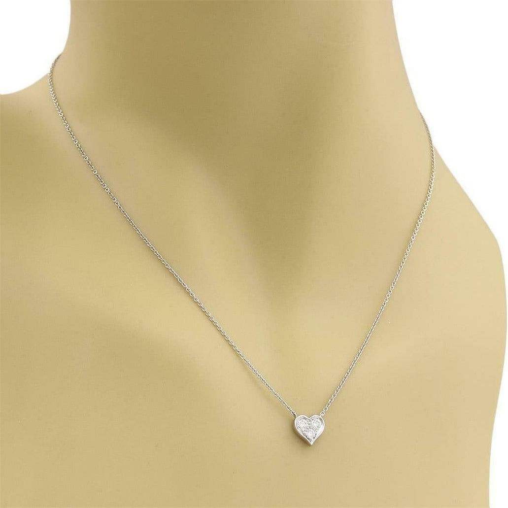 Tiffany & Co. Three Diamond Platinum Heart Pendant Necklace 16"