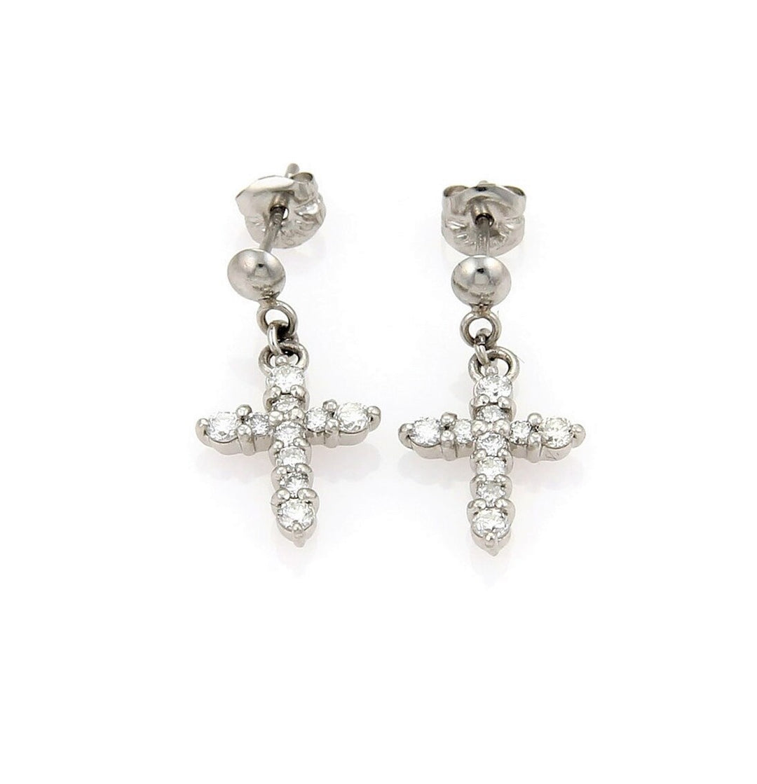 Platinum & 0.50ct Diamonds Drop Dangle Cross Earrings