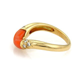 Cartier 18k Yellow Gold Diamond & Coral Stack Band Ring Size 5