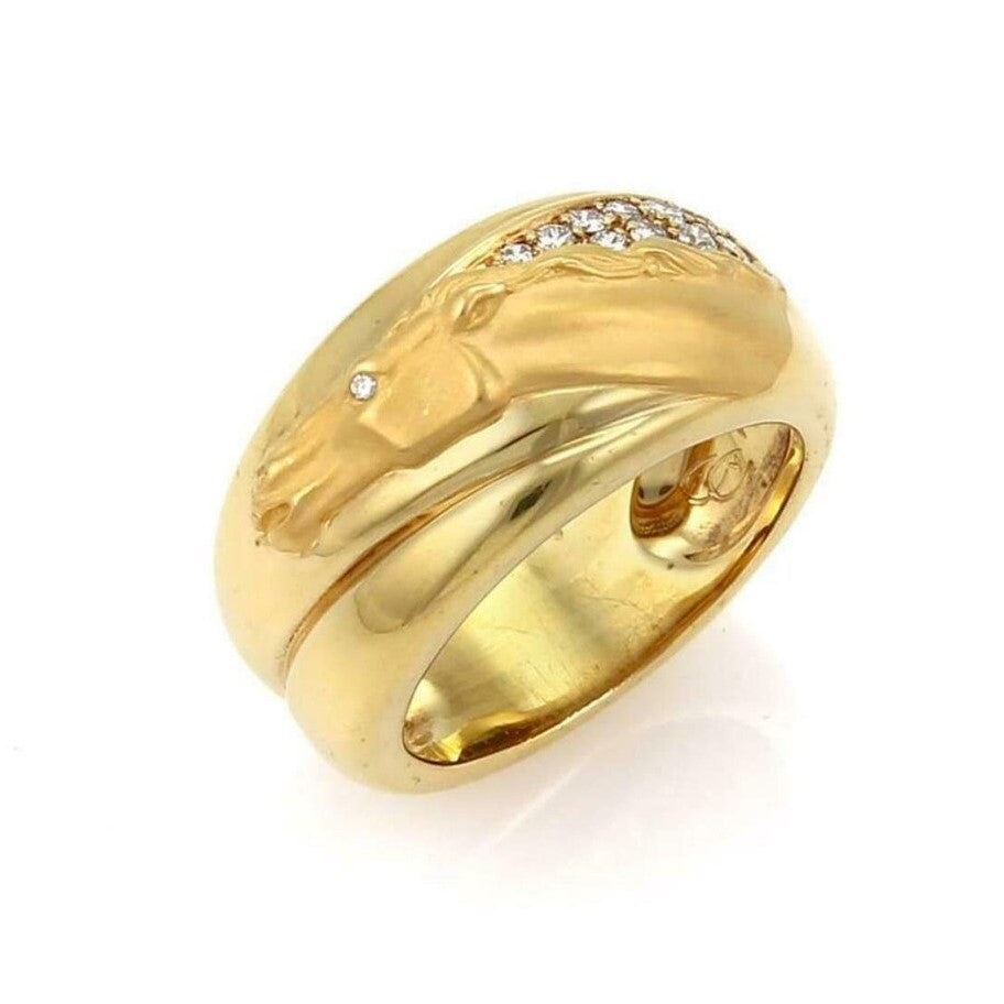 Carrera Y Carrera 18k Gold and Diamond Wide Horse Band Ring Size 6.5